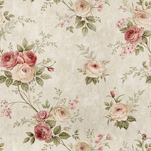 1/6 1/12 1/24 Puppenhaus Vintage alte blasse Rose Blumen Tapete Nahtlos - DIGITAL druckbare sofortiger Download