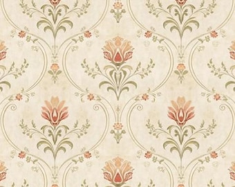 Tapeta do domku dla lalek w kolorze starego, bladego, vintage, brzoskwiniowo-zielonego tulipana, bezszwowa | Miniatura dioramy do pokoju w stylu wiejskim, 1/6, 1/12, 1/24, do druku w formacie PDF