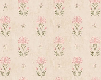 Dollhouse Aged Pale Rustic Pink Floral Wallpaper 1/6 1/12 1/24 1/48 Miniature Old Vintage Nursery Room Wall Decor Printable PDF