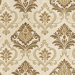 1/6 1/12 1/24 Dollhouse Vintage Baroque Damask Pattern Gold & Brown on Cream Wallpaper Seamless - DIGITAL Printable Instant Download