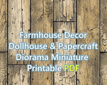 1/6 1/12 1/24 poppenhuis rustiek verouderde houten planken vloeren behang afdrukbare pdf naadloos | Miniatuur boerderijkamerdoos diorama