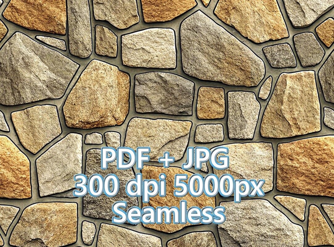 Fieldstone Pattern Yellow Beige Fieldstone Pattern Digital Paper 1/6 1/12 1/24 Dollhouse ...