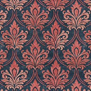 Dollhouse Vintage Distressed Coral Damask Wallpaper Seamless 1/6 1/12 1/24 1/48 Miniature Antique Baroque Floral Pattern Printable PDF