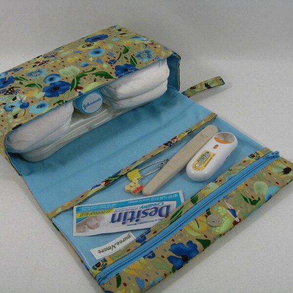 Diaper Clutch with clear zipper pouch-- Japanese fabric --flower fairy