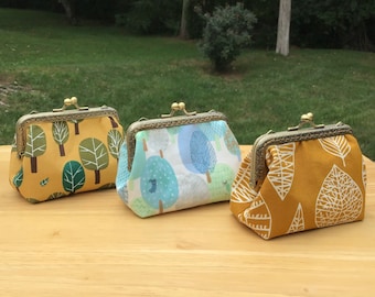 Trees Kisslock Purse: Antique Brass Embossed Frame, Coin Purse