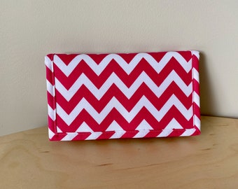 Chevron first aid organizer with two clear zipper pouches, baby shower gift for new parents, fold over cosmetic bag