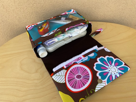 Gift for new mom, diaper bag organizer, nappy bag with clear pouch, floral diaper purse, Tweet Birdie Tweet diaper clutch