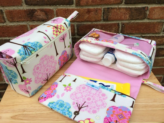Pink Diaper Bag Pretty Little Trees Diaper Clutch Girly Baby Bag Organizer Diaper Purse With Clear Zipper Pouch Etsy