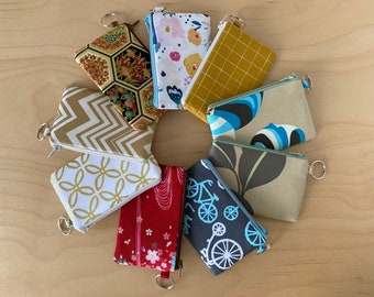 Small cotton coin purse with key ring, credit card pouch
