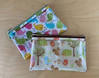 Laminated cotton first aid organizer, two zipper cosmetic pouch, water-resistant toiletry bag, makeup purse, size 9"x6"