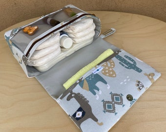 Cactus and Llama diaper bag organizer baby shower gift grey diaper clutch with clear zipper pouch nappy bag
