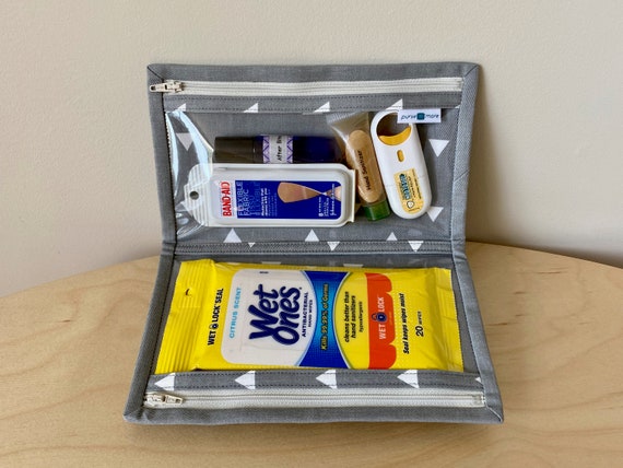 Mini Triangle Gray First Aid Organizer With Two Clear Zipper