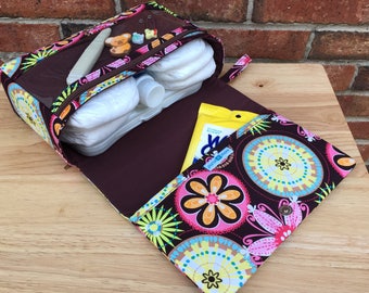 Floral diaper clutch, gift for new parents, diaper bag organizer, nappy bag, carnival bloom diaper purse