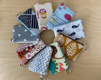 Small coin purse with key ring, credit card pouch, gadgets purse, name card purse, stocking stuffer, size 5.25"x3.25"