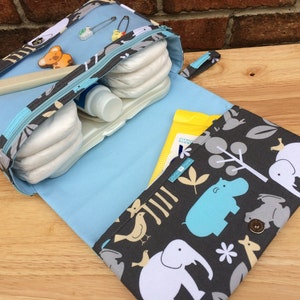 Safari diaper bag with clear zipper pouch, animal nappy bag, diaper purse, baby boy, for new parents