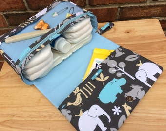 Safari diaper bag with clear zipper pouch, animal nappy bag, diaper purse, baby boy, for new parents