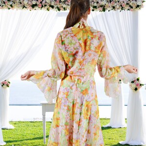 1970s Floral Prom Dress & Matching Jacket, Long Halter Dress, Full Length Gown, Size Medium image 7