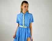 1950s Blue Romper, Vintage Mini Dress, Bodysuit Skirt, Exercise Suit, Pin Up Romper, Grecian Costume, Greek Costume, Roman Costume