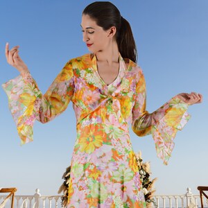 Retro Floral Prom Dress & Matching Jacket, Long Halter Dress, Vintage 1970s Full Length Gown, Graduation Dress, Size Medium