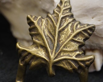 Solid Brass Leaf Buckle, Canadian Maple Leaf, Vintage Western Belt Buckle