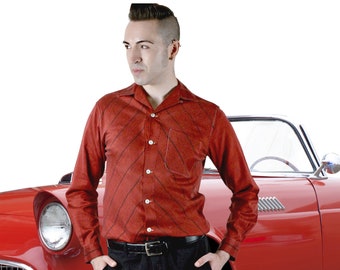 Mens Red Dress Shirt, Retro 50s Silk Shirt, 1980s John B Stetson Co, Size Medium