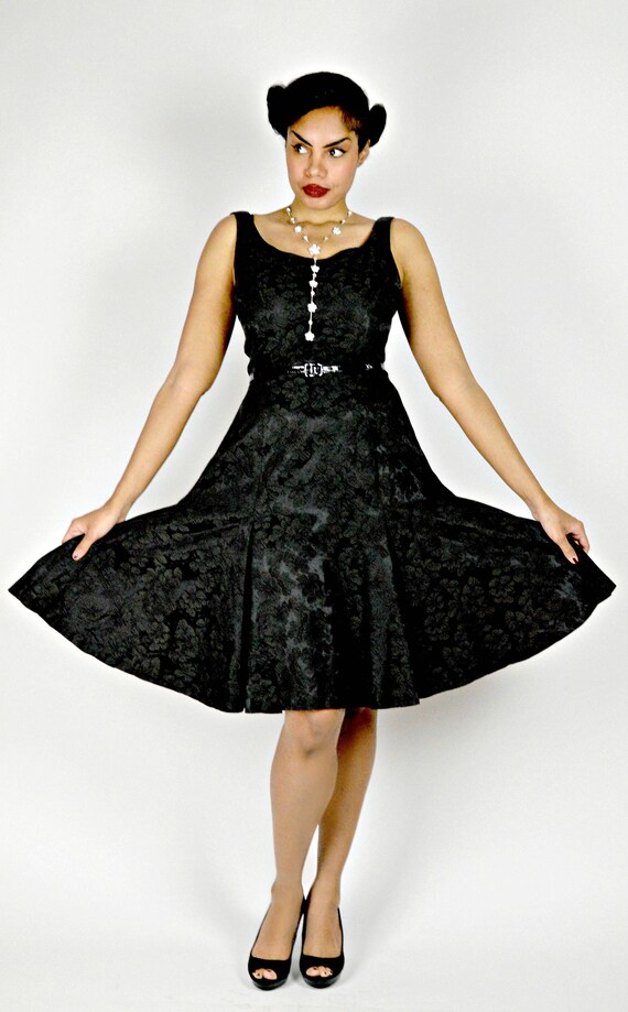 Reserve Bower 1950s Black Vintage Dress, Floral Brocade Dress, Sleeveless  Dress, 50s Swing Dress, Chic Dress, Fancy Party Dress, Size Large - Etsy