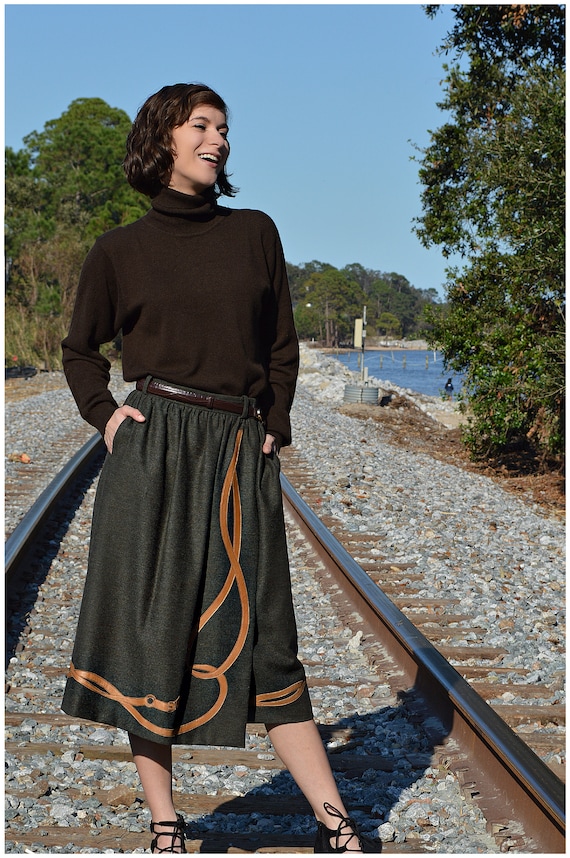 Vintage Gucci Skirt, Wool & leather, Pleated Wrap