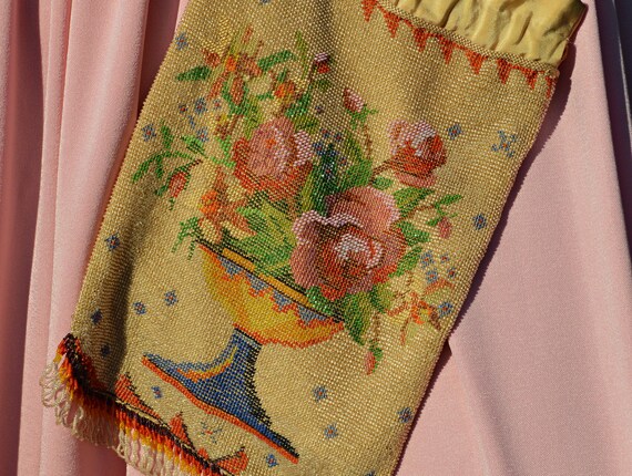 Victorian Beaded Purse: Antique Floral Micro Bead Han… - Gem