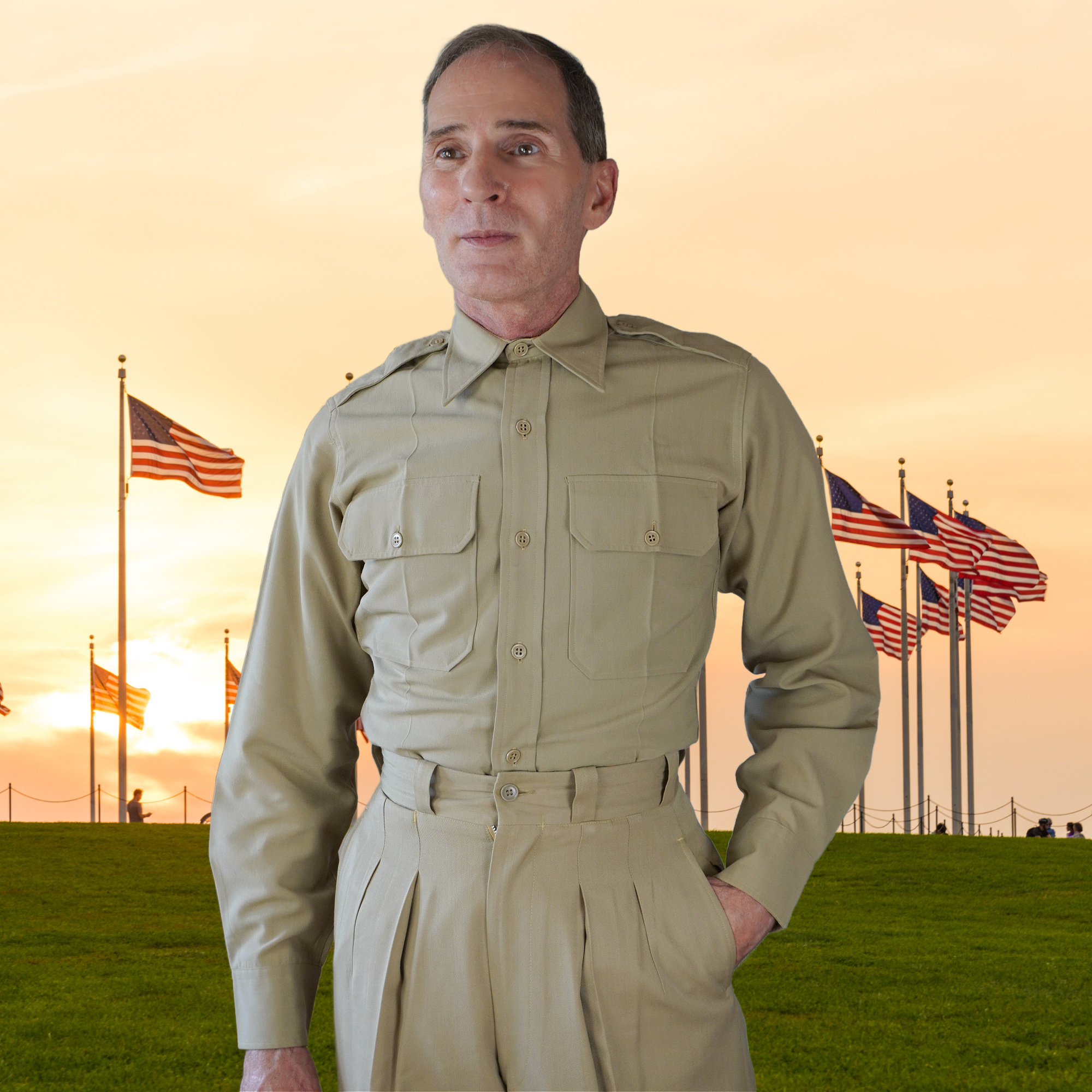 Vintage 1950s Beige Camo Military Shirt: US Army Epaulet Detail