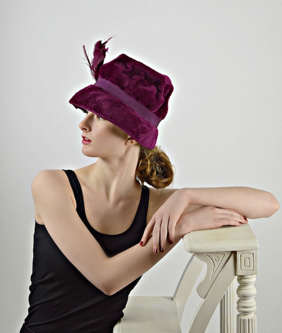 Vintage 1940s Purple Hat, Winter Bucket Hat, Mid … - image 2