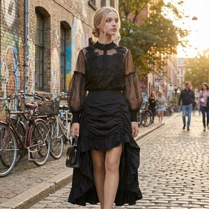 Victorian Gothic High Low Skirt: Ruffled Steampunk Festival Skirt, Various Sizes