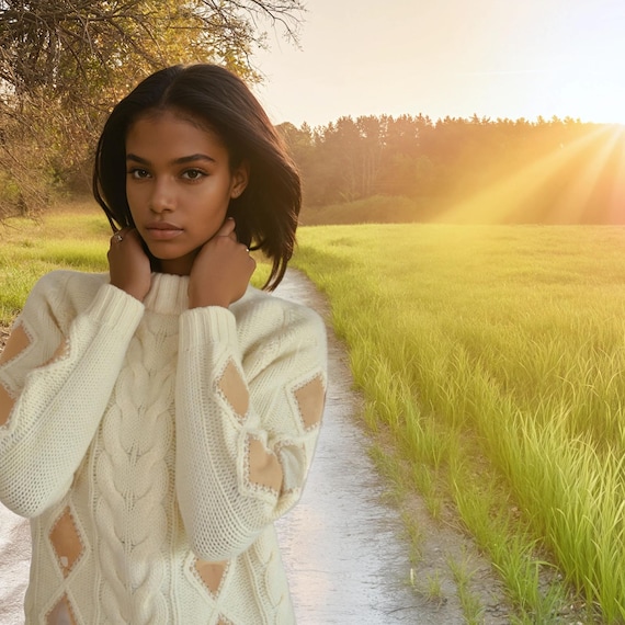 Vintage 70s Leather Patchwork Wool Sweater - Hand… - image 4