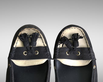 Ralph Lauren Slip-On Loafers (8M): Black/Cream Leather, Wedge, Work/Casual Shoes