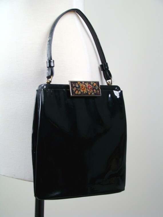 Black Patent Leather Purse, 1960s Purses, Patent … - image 3