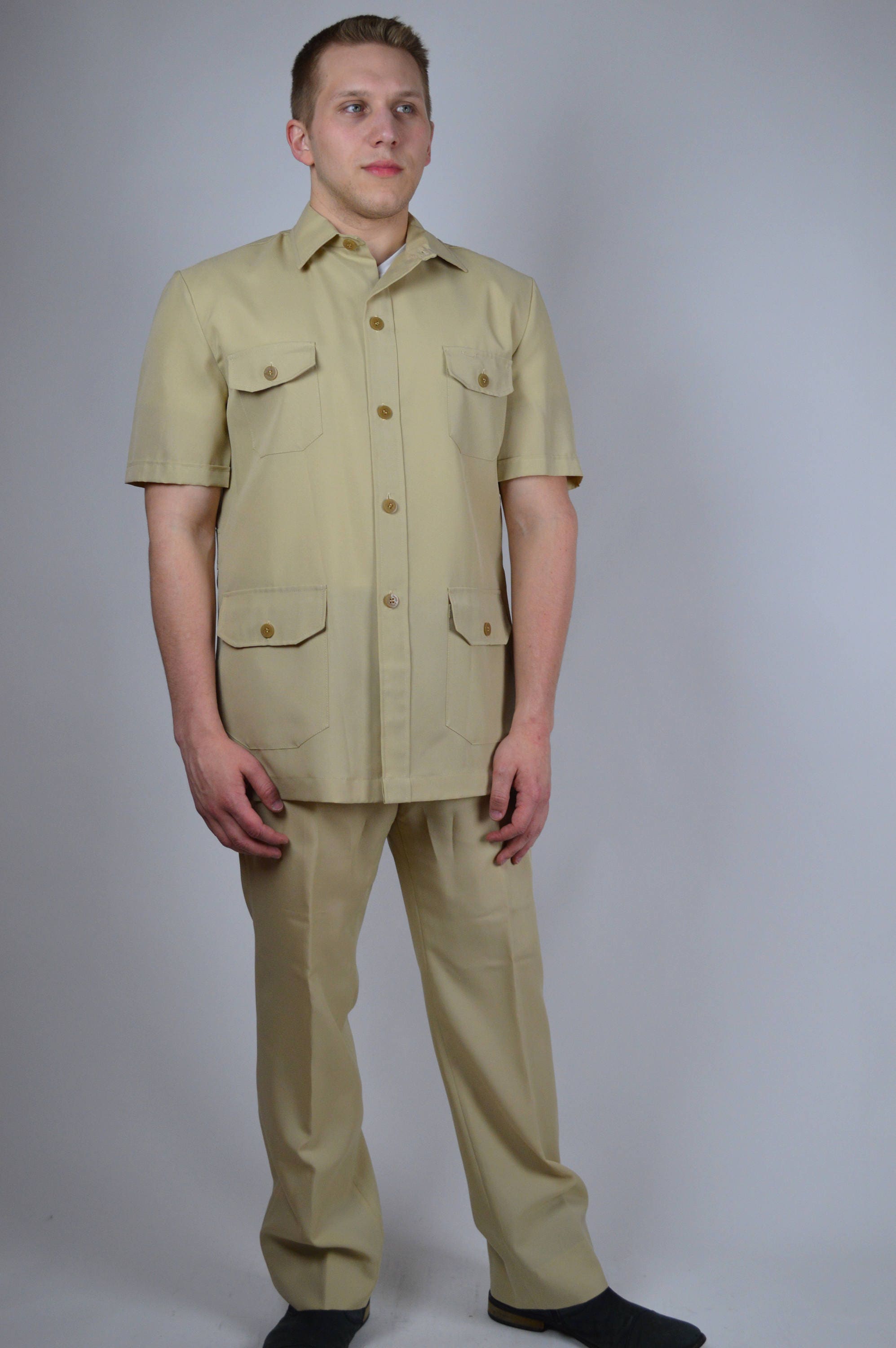 1970's Vintage Brown Safari Suit Retro Pockets Long Sleeve Made in Aus –  Phoenix Menswear