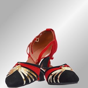 1940s Style Red & Black Swing Shoes: Balboa Heels, Size 8.5