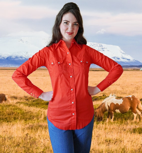 Vintage Dee Cee Red Fitted Western Shirt, Pearl Snaps, Long Sleeve 