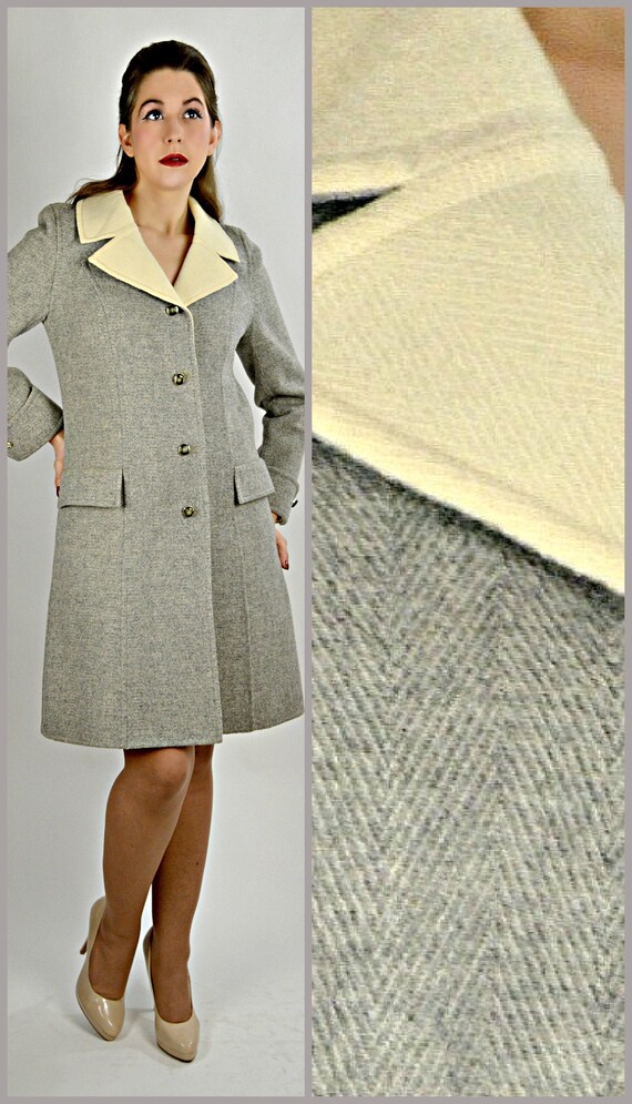 Vintage Gray Wool Herringbone Coat City 