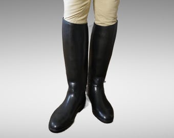 Tall Black Rubber Boots, English Riding Boots, Rain Footwear, Vintage Aigle 1980s/90s,