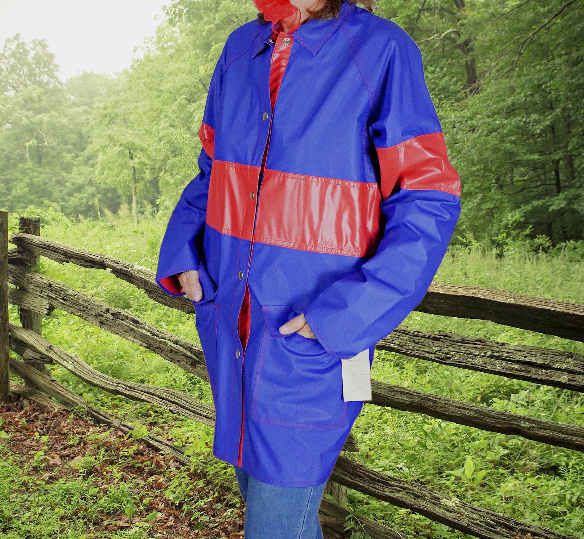 Vintage 1970s Color Block Rain Jacket, Blue Red L, Oversized