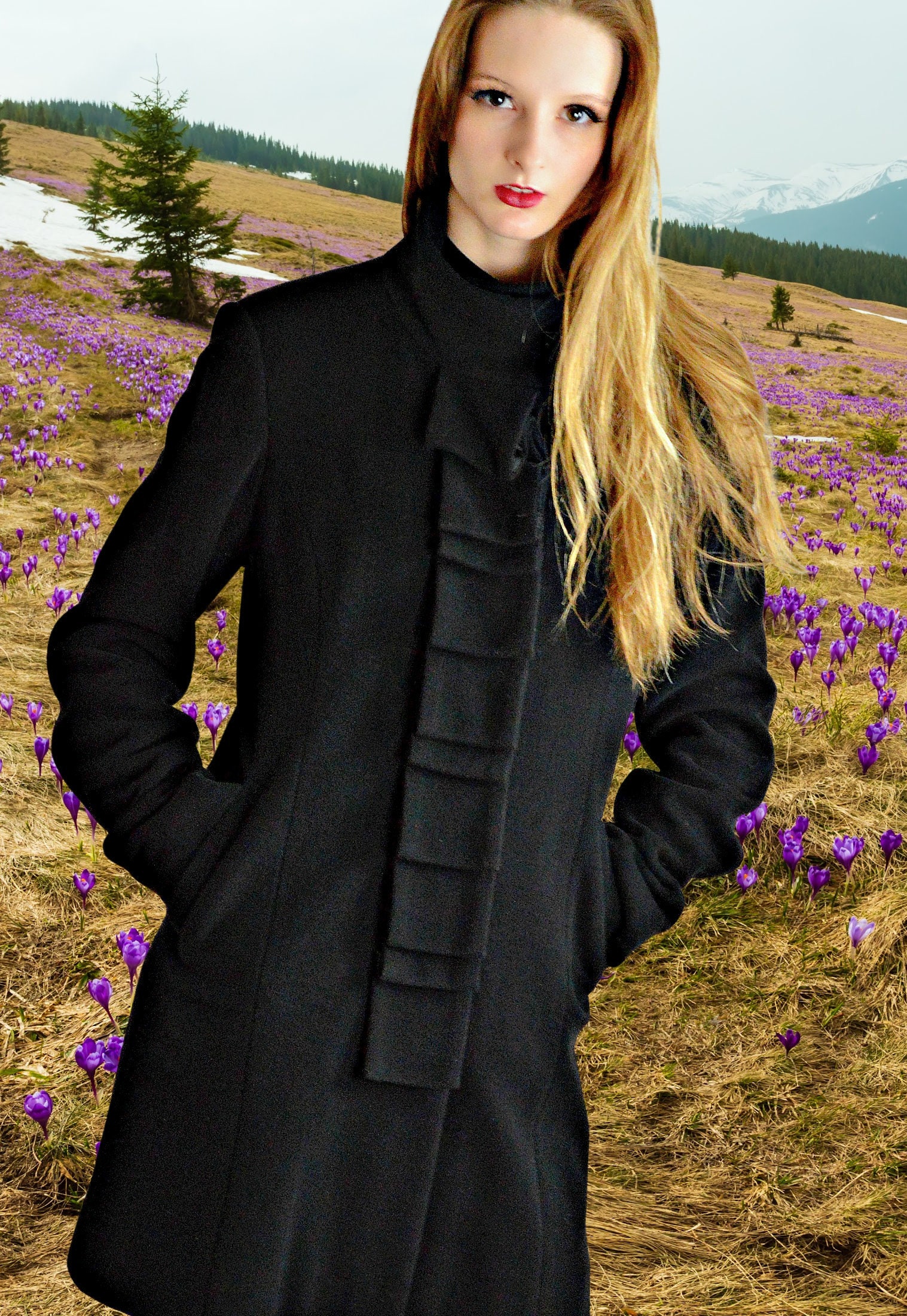 Short Black Ruffled Coat Garnet Hill Modern Style Size Small Etsy