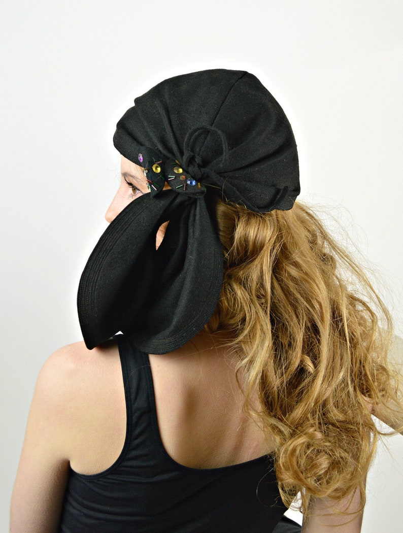 Flapper Hat 20s Party 1920s Black Hat High Fashion 20s Hat Gatsby Party Black Skull Cap Womens 1920s Hat 20s Hair Style