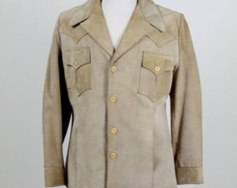 Mens Vintage Suede Jacket, Sand Colored, Single Breasted, Robert Lewis, 42 Chest,