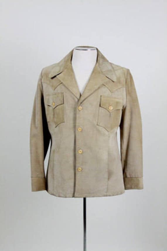 Mens Vintage Suede Jacket, Sand Colored, Single Br