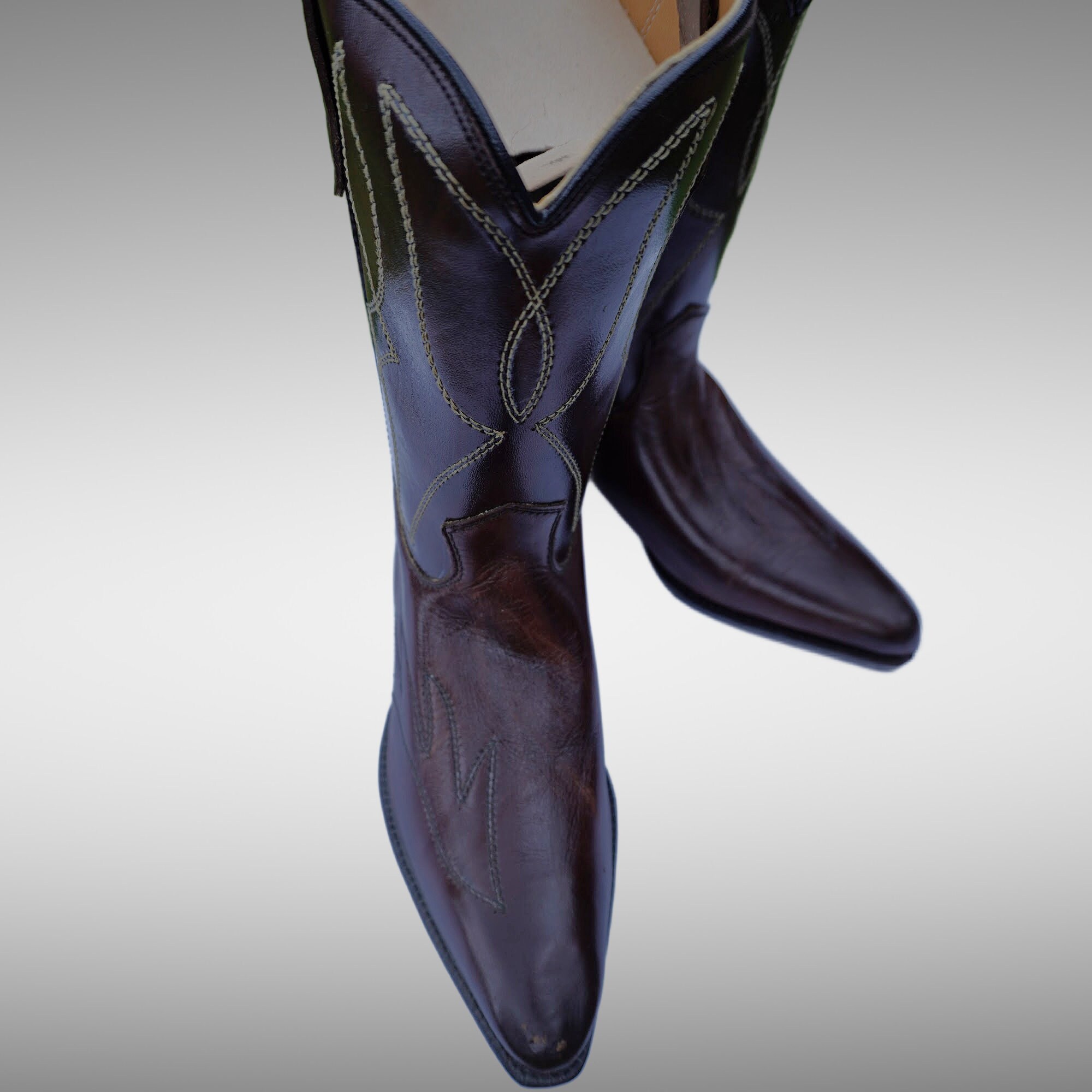 Kids Vintage Cowboy Boots, Brown Leather, Western Style, Size 5.5 D,…