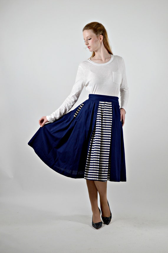 50s Blue Skirt, Striped Blue & White, Sailor Style