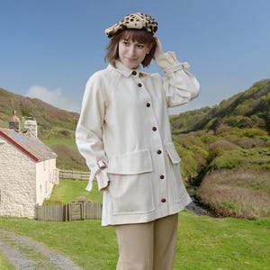 Vintage 1950s Beige Wool Peacoat, Size Large Swing Jacket - Mid-Century Car Coat,