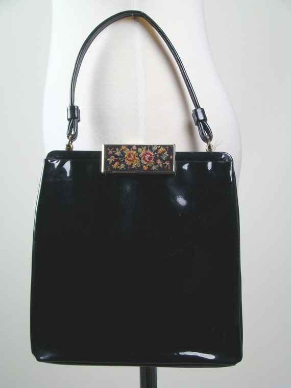 Black Patent Leather Purse, 1960s Purses, Patent … - image 2