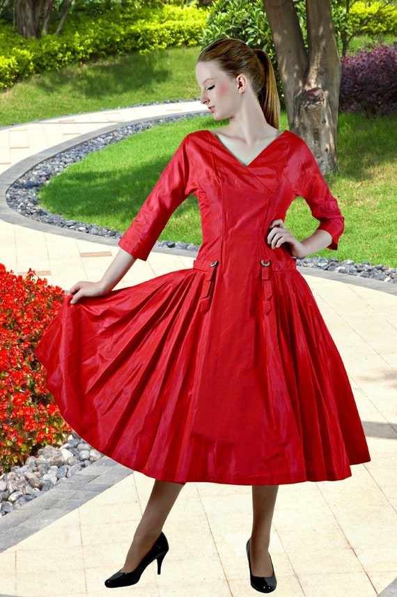 1950s Red Taffeta Party Dress Fit & Flare Cocktail Party - Etsy Australia