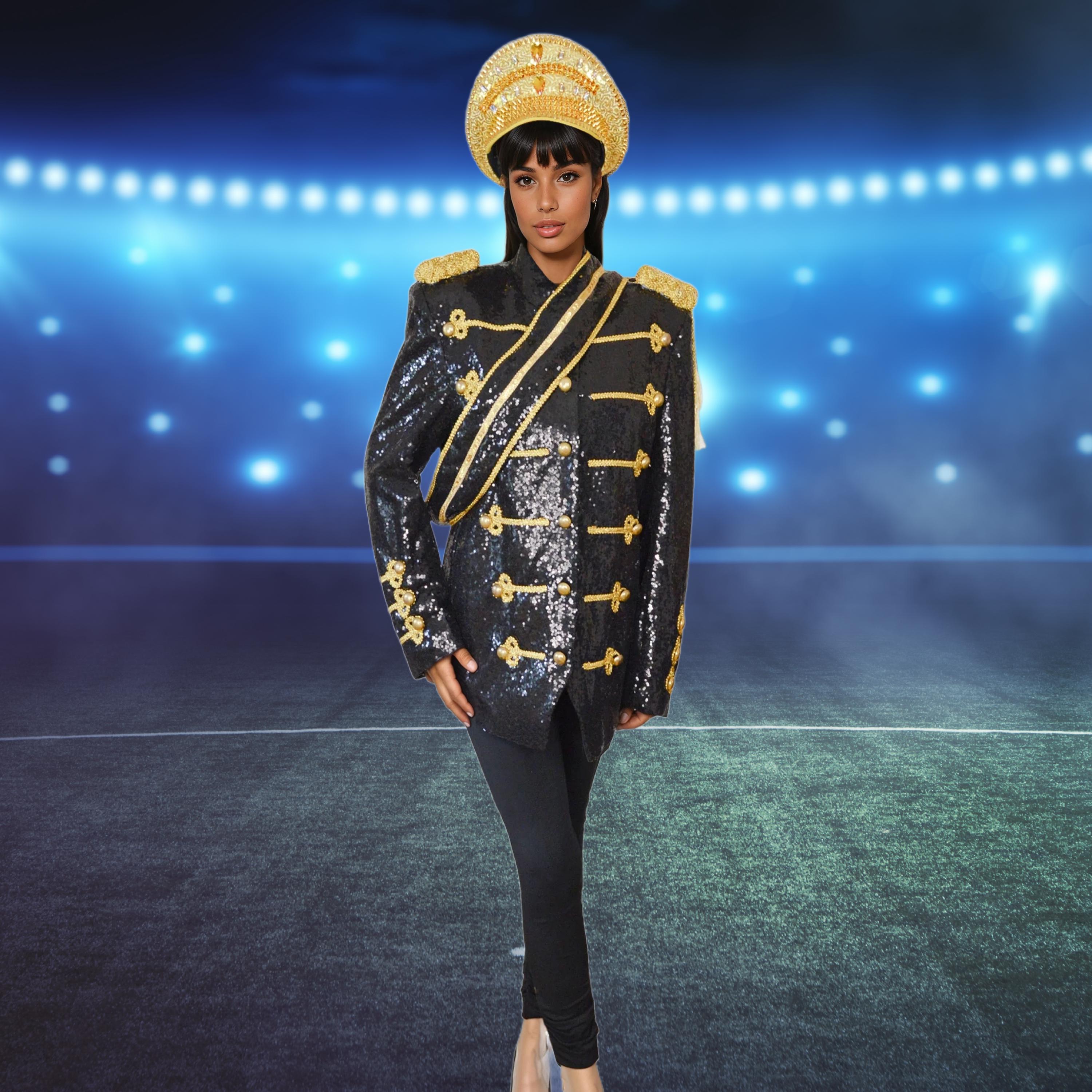 Michael Jackson Sequin Military Jacket 2025, Black Gold MJ Costume